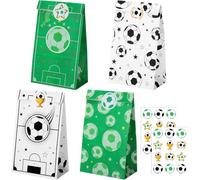 CZAYEFNH Bolsas de regalo fútbol infantil para cumpleaños, 24 unidades, 4 estilos, con stickers de fútbol, ideales para fiestas temáticas deportivas