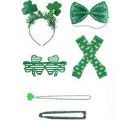 CZAYEFNH Conjunto de Accesorios de San Patricio para Niña, Incluye Diadema con Lazo, Collar con Trebol, Gafas de Trebol, Pajarita Verde y Más, Perfecto para Fiesta de San Patricio