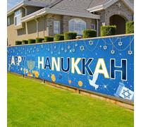 CZAYEFNH Hanukkah Pancarta, 98 x 20 Pulgadas Temática de Happy Hanukkah Fondo de Fiesta de Chanukah Judío de Tela Azul, para suministros para fiestas judías de Hanukkah