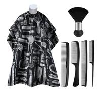 CZAYEFNH Juego de Capa Peluqueria Negra, Capa Ajustable Profesional del Salon con un Cepillo de Cuello para Barbero, Peluqueria Adulto Ideal para Barberías y Salones de Belleza