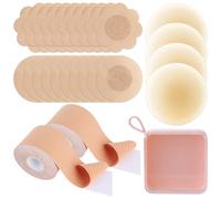 CZAYEFNH Pezoneras Reutilizables, 14 Piezas Pezoneras Adhesivas Invisibles de Silicona con Cinta en el Pecho，Cubierta de Pezón, Tapa de Pezones Silicona, para Sin Espalda, Corte Bajo