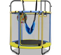 CZCPARY Trampolín infantil para niños, trampolín de interior para niños, con canasta de baloncesto, columpio, anillo de tracción, adecuado para interiores y exteriores, adecuado para niños, regalos de