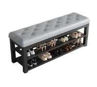 CZDANG Entryway Bench with 2-Tier Shoe Rack, Modern Iron Frame Shoes Organizer,Shoe Storage Bench with Leather Cushion for Hallway, Bedroom, Living Room, Dining Room(Grey,100 * 35 * 48cm)
