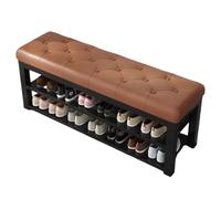CZDANG Entryway Bench with 2-Tier Shoe Rack, Modern Iron Frame Shoes Organizer,Shoe Storage Bench with Leather Cushion for Hallway, Bedroom, Living Room, Dining Room(marrón,60 * 35 * 48cm)