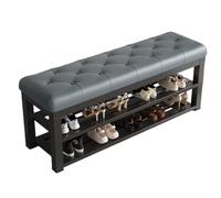 CZDANG Entryway Bench with 2-Tier Shoe Rack, Modern Iron Frame Shoes Organizer,Shoe Storage Bench with Leather Cushion for Hallway, Bedroom, Living Room, Dining Room(Gris Oscuro,100 * 35 * 48cm)