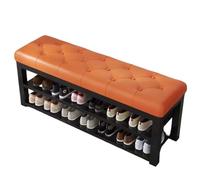 CZDANG Entryway Bench with 2-Tier Shoe Rack, Modern Iron Frame Shoes Organizer,Shoe Storage Bench with Leather Cushion for Hallway, Bedroom, Living Room, Dining Room(Naranja,100 * 35 * 48cm)