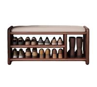 CZDANG Entryway Bench with 2-Tier Shoe Rack, Modern Solid Wood Put On Shoes,Shoe Storage Stool with Leather Cushion for Hallway, Bedroom, Living Room, Dining Room,Walnut(White Cushion,80 * 30 * 42cm)