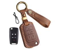 CZEMAM Funda de cuero para llave de coche para Chevy Orlando Impala Sonic | Braun - Funda protectora para llave de coche Opel Astra J Tourer GMC Terrain, accesorios para llave de coche, con llavero