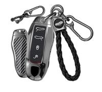 CZEMAM Funda de fibra de carbono para llave Porsche Keyless 911 991 718 | Funda protectora de metal para llaves Cayman 981 982 718 Cayenne 958 Macna 95B, accesorios de aleación de zinc, llavero negro