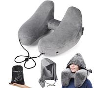 Czemo Almohada de Viaje Cojin Cervical Inflable, Inflable Rápido, Soporte de Cabeza para Adultos Viajar Coche, Avión, Tren, Gris