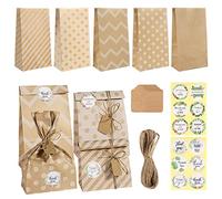 Czemo Bolsas de Papel para Regalos 30 Piezas Bolsas de Kraft con Pegatinas, Etiquetas Bolsas de Regalo para Bodas, Cumpleaños, Fiestas, Halloween, Navidad