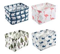 Czemo Juego de 4 Caja de Almacenaje de Tela Cestas Organizadores Almacenamiento Plegable Cajas de Tela Decorativas