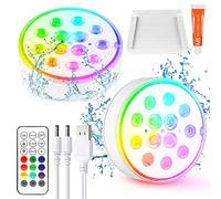 Czemo Luces para Piscina Sumergible Recargable Luces LED P iscina Desmontable con Mando a Distancia Luz Piscina Impermeable IP68 para Jardín, Acuario (Multicolor-2 piezas)