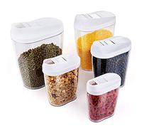 Czemo Recipientes para Cereales, Almacenamiento de Alimentos, Jarras de Almacenamiento de Plástico con Tapa Hermética, 5 Pieza