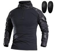 Czen Camisa Hombre Manga Larga Camisa Táctica Militar Camisa de Combate con Cremallera 1/4 y Coderas Camisa Airsoft Camuflaje, Mwh, L