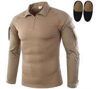 Czen Camisa Hombre Manga Larga Camisa Táctica Militar Camisa de Combate con Cremallera 1/4 y Coderas Camisa Airsoft Camuflaje, caqui, L