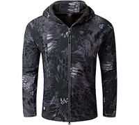 Czen Chaqueta Softshell de camuflaje táctico para hombre Otoño Invierno Ejército al aire libre Militar Forro polar Chaqueta impermeable con capucha Abrigo de caza (python black,L)