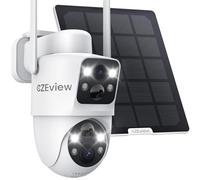 CZEview 4MP Cámara Vigilancia WiFi Exterior Solar con Batería, Doble Lente, 2.4GHz Wi-Fi Cámara IP65, 360° PTZ, Visión Nocturna Color, Audio Bidireccional, PIR Sirena, Blanca