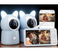 CZEview 5.5” 2K Camara Vigilancia Bebe, 360° PTZ Vigilabebes con Camara, Detección de Movimiento/Gritos, Audio de 2 Vías, Visión Nocturna, Control de Monitor & App (2 Cámaras Azules Incluidas)