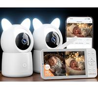 CZEview 5.5” 2K Camara Vigilancia Bebe, 360° PTZ Vigilabebes con Camara, Detección de Movimiento/Gritos, Audio de 2 Vías, Visión Nocturna, Control de Monitor & App (2 Cámaras Blancas Incluidas)