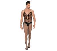 Czizitong Uniforme de Pijama de Media Manga para Hombre seducción Mono Jacquard de Alta Elasticidad Bodystocking Stockings Ropa de Noche
