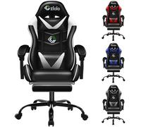 Czlolo Silla de Videojuegos con reposapiés, Estilo Carreras, Soporte Lumbar, masajeador, Silla de Videojuegos con Patas de Metal, Silla reclinable de Respaldo Alto con reposacabezas, Silla giratoria