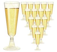CZMAO 50 Piezas Copas de Champán de Plástico 150 ml Copas de Vino Plastico Reutilizables con Brillos Dorados Copas de Cava Flautas de Champagne para Cócteles Bodas Cumpleaños Fiestas
