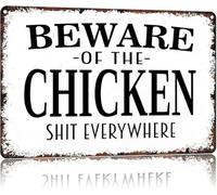 CZMDKEXM Chicken Farm Humor Sign Beware Of The Chicken Shit Everywhere Vintage Aluminum Metal Tin Sign for Porch Man Cave (8 X 12 in)
