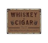 CZMDKEXM Classic Whiskey Cigar Metal Sign for Bar Decor Rustic Tin Poster Wall-Art Suitable for Man Cave Home Pub Garage Basement Indoor Outdoor 8 X 12 inch