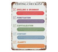 CZMDKEXM Editing Proofreading Checklist Metal Sign Vintage Tin Poster for Writers Office Home Study Classroom Wall Decor 8 X 12 inch