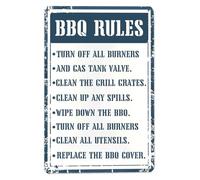 CZMDKEXM Funny BBQ Rules Metal Sign Vintage Grilling Reminder Turn Off Burners Gas Tank for Kitchen Bar Man Cave 8 X 12 inch