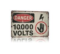 CZMDKEXM High Voltage Area Sign Danger 10000 Volts Caution Metal Sign for Industrial Warehouse Restricted Zone Warning Label Wall Plaque (8 X 12 inch)