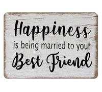 CZMDKEXM Idea Metal Sign Happiness Is Married To Best Friend Vintage Tin Wall-Art Romantic Quote for Couples Home 8 X 12 in