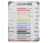 CZMDKEXM Mandarin Pinyin Color Learning Poster Vintage Metal Sign Chinese English Bilingual Educational Wall-Art for Room 8 X 12 in