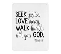 CZMDKEXM Micah 6 8 Metal Sign Scripture Quote Seek Justice Love Mercy Walk Humbly Wall-Art Plaque for Living Room Office 8 X 12 in