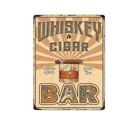 CZMDKEXM Rustic Bar Metal Sign with Classic Whiskey Cigar Illustration Vintage Style Tin Poster for Wall Decoration in Man Cave Home Pub Garage Indoor or Outdoor Use 8 X 12 inch