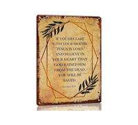 CZMDKEXM Rustic Metal Sign Romans 10 9 Scripture Wall-Art Quote Poster Decor Vintage Tin Jesus Is Lord Home Office Prayer Room Bedroom 8 X 12 inch