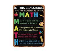 CZMDKEXM School Math Room Decor Metal Sign In This Class You Are Expected To Learn Rule Chalkboard Typography 8 X 12 in