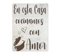 CZMDKEXM Spanish English Quote Metal Tin Sign En Esta Casa Cocinamos Con Amor Bilingual We Cook With Love Rustic Farmhouse Wall Decor 8 X 12 inch
