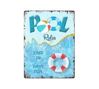 CZMDKEXM Vintage Pool Rules Metal Sign Featuring Fun Invitation Rustic Tin Wall-Art for Backyard Deck Patio or Garden Fence 8 X 12 inch
