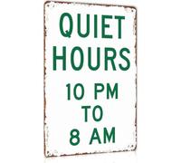 CZMDKEXM Vintage Quiet Hours 10 PM To 8 AM Wall Sign X 12 in | Heavy duty aluminum tin for home office hotel use