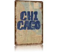 CZMDKEXM Vintage Style Chicago City Map on Distressed Aluminum Sign Retro Wall-Art for Living Room or Den 8 X 12 in