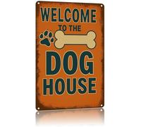 CZMDKEXM Welcome To The Dog House Humorous Aluminum Sign Vintage Style with Bone and Paw Design 8 X 12 in