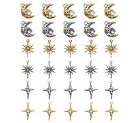 CZMZHFC 30 dijes celestiales para hacer joyas, colgantes de luna, estrella, sol, chapados en plata y oro, dijes perfectos para hacer joyas para proyectos de bricolaje