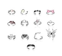CZMZHFC 8 anillos góticos para mujer, juego de anillos de nudillos de plata vintage, anillo apilable de apertura ajustable, punk, mariposa, araña, cruz, corazón, piedra roja, anillo Y2K, joyería de