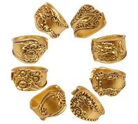 CZMZHFC 8 anillos vintage para mujer, juego de anillos florales huecos tallados bohemios, anillo grueso ajustable apilable, anillo de nudillos de estilo étnico único Y2K, anillo de concierto punk