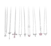 CZMZHFC 9 piezas de accesorios góticos grunge, collares de joyería, conjuntos de collar Y2K para mujer, cruz gótica, hada, ángel, corazón, alas de mariposa, diamantes de imitación rosados, gargantilla