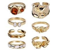 CZMZHFC Anillos abiertos gruesos vintage, juego de anillos dorados para nudillos, anillo punk apilable grueso, anillos ajustables para mujer, accesorios de joyería abierta retro funky, Metal, Sin
