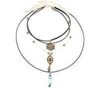CZMZHFC Collar bohemio en capas para mujer, cadena de cristal apilada con colgante de sol, gargantilla bohemia de estilo hippie, collar moderno y elegante para looks casuales y de festivales
