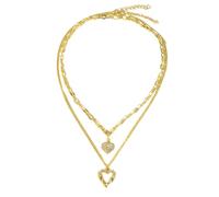 CZMZHFC Collar de alas de ángel, collares de corazón dorado en capas, cadena ajustable de doble corazón, encantador colgante de amor martillado, gargantilla de clavícula para mujer, regalos de joyería